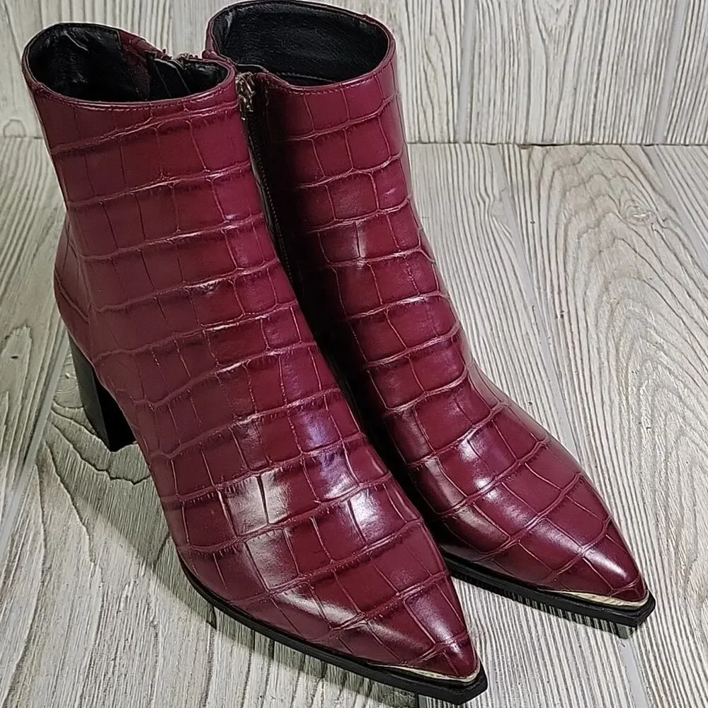 Kenneth Cole Roanne Burgundy Croc Print Ankle Bootie Womens Size 5.5 NEW - Picture 11 of 16